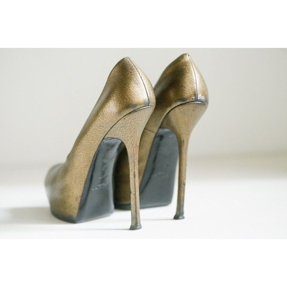 Yves Saint LAurent Paris Bronze Tribtoo Super High Hidden Platform Heels 40 - Picture 6 of 12